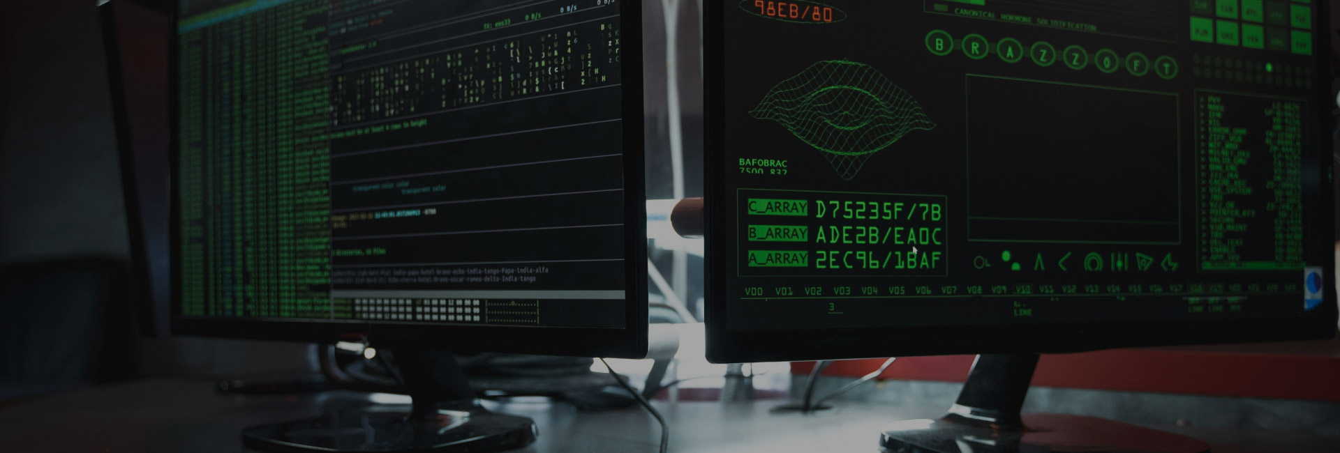 Tech workspace with coding interfaces